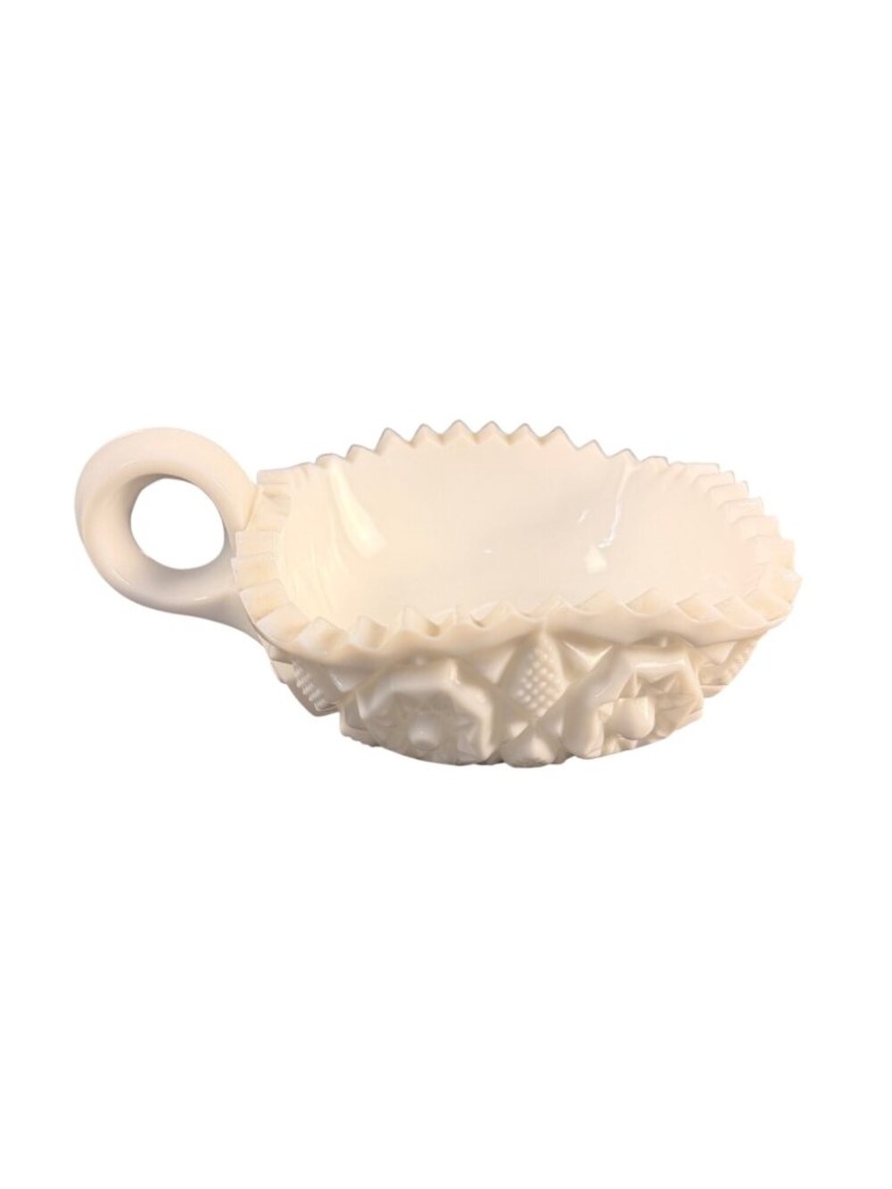 Vintage Fostoria Milk Glass Winburn Pattern 4.5" Nappy Bowl Single Loop Handle,